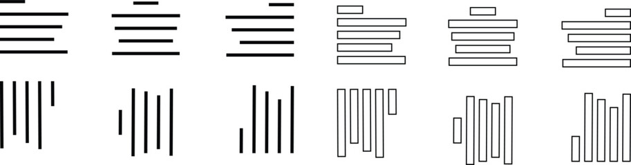 Align line icon set with solid black and outline vector illustration style. Collection of text alignment, justify, left, right, center, vertical, and formatting symbols for UI, UX, apps and web design