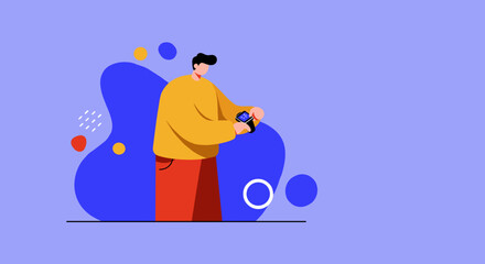 Man using a smartwatch to access data and stay connected. Represents modern lifestyle, health tracking, and digital communication.