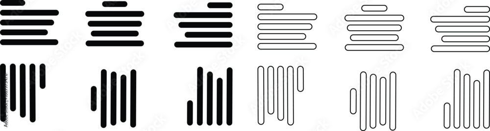 Poster align line icon set with solid black and outline vector illustration style. collection of text align