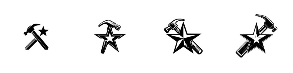 Hammer and Star Icons, minimalist monochrome icons