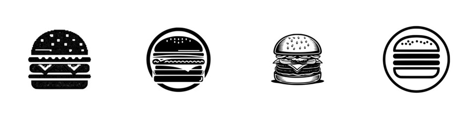 Stylized hamburger icons with diverse designs and details, minimalist monochrome icons
