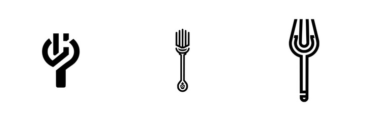 Fork and wrench icons, modern minimalist design for culinary and repair services, minimalist monochrome icons
