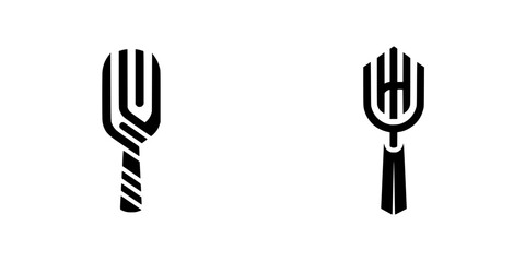 Fork and spatula icons with abstract design elements, minimalist monochrome icons