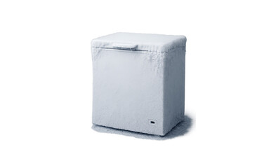A white upright freezer unit shown from the side against a solid black background isolated object for commercial use transparent background
