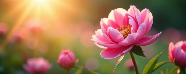 Soft pink peony wallpaper, sunlit floral scene , online, store