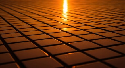 Sunset Reflection on Glowing Tile Surface with Warm Lighting