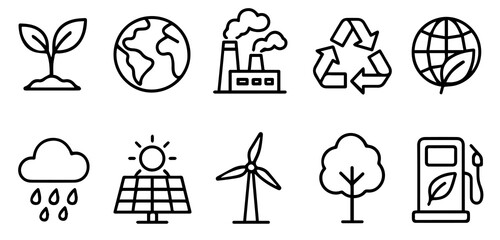 Eco Friendly Environment Icon Set &ndash; Renewable Energy, Recycling, Nature Conservation, Green Energy, Sustainability Symbols