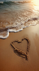 砂浜と波とハート