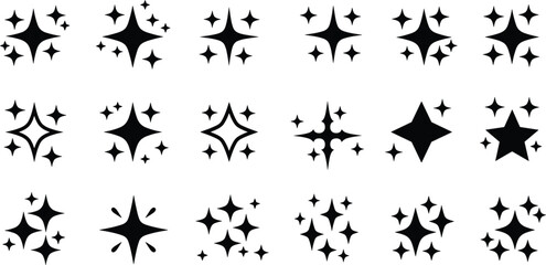 Silhouette Sparkle and Star Icon Vector Set