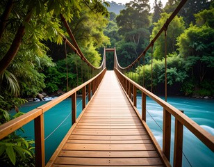 Obraz premium Wooden bridge over turquoise river