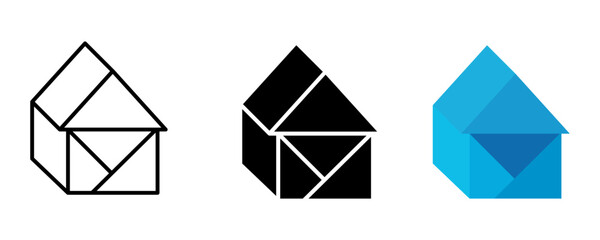 House icon set. An illustration of abstract geometric house construction. Building icon set including line, solid, and blue gradient style on isolated white background.