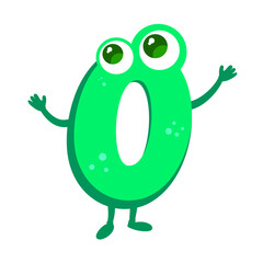 Funny cartoon number zero character - vector illustration