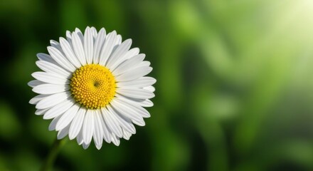 Obraz premium White Daisy Flower with Bright Yellow Center on Green Blurred Background