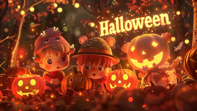 AI generated video of a Halloween family, with smiling faces, playful atmosphere, spooky yet fun vibe, perfect balance of cute and eerie.