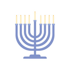 Traditional Menorah candle holder in blue. Symbol of the Jewish festival of lights Hanukkah. 9 candles.