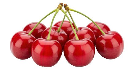 Isolated Pile of Fresh Red Cherries with Stems