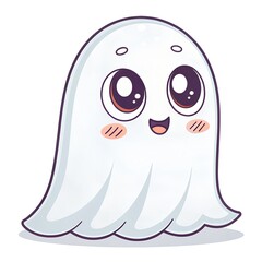 Obraz premium Adorable cartoon ghost with big sparkling eyes and a cheerful smile, perfect for Halloween decorations, children’s themes, or playful designs. 