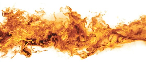 Obraz premium The Flames of a Horizontal Fiery Wave on White Background Creating Dynamic Motion