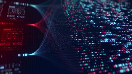 Neural Network Big Data Flow Visualization, Binary Code Matrix, AI Machine Learning Abstract Background, Quantum Computing, Cyber Security, Futuristic Technology Artificial Intelligence Digital Grid - Powered by Adobe