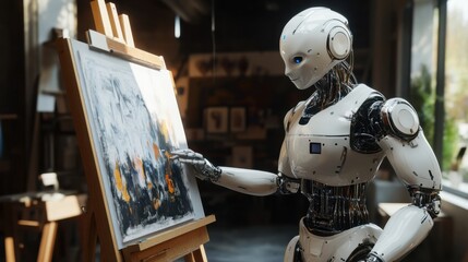 Fototapeta premium Robot's rendition: An AI artist at work, generating creative visual artwork