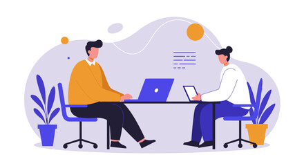 Two colleagues collaborating and working efficiently with modern technology in a productive office environment. Ideal for business, teamwork, and digital lifestyle concepts.