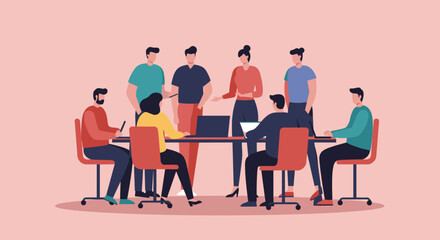 Diverse business team collaborating in a modern office meeting. Professionals discussing strategy, innovation, and project development. Ideal for corporate, startup, or teamwork concepts.