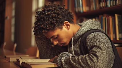 Student feeling stressed in a library