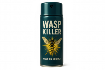 Green wasp killer spray can isolated on transparent background, ensuring quick and effective pest control