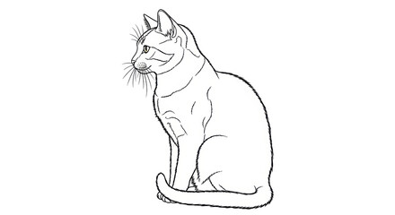 Isolated Line Art of a Sitting Cat