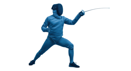 Isolated Blue Fencer in Action