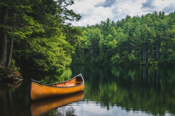 Fototapeta premium Peaceful lake with canoe