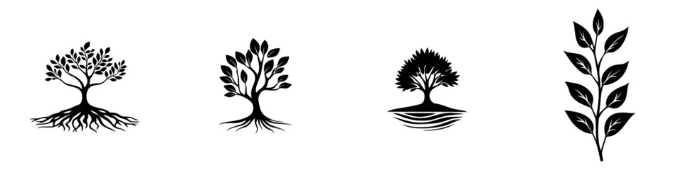 Obraz premium Creative illustrations of trees and leaves representing different styles and forms in harmony with nature
