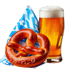 german pretzel and beer with bavaria flag isolated