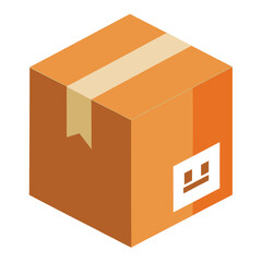 Flat design illustration of a cardboard shipping box with a prominent red fragile warning symbol and courier delivery details