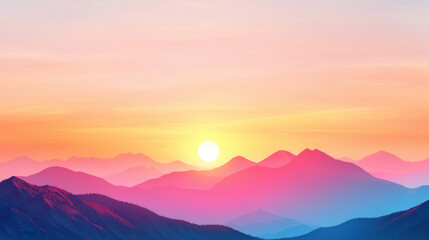 Fototapeta premium Vibrant sunset over mountain range with colorful sky and silhouettes of peaks creates serene atmosphere