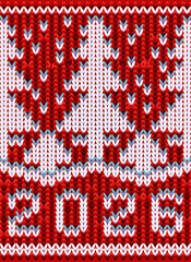 New 2026 year holidays knitted banner with  xmas tree, vector illustration