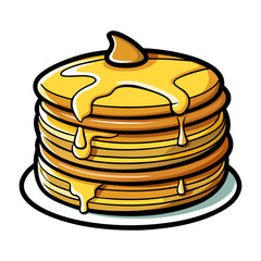 Delicious stack of pancakes with honey dripping vector illustration, perfect for breakfast food designs, restaurant menus, and culinary branding projects