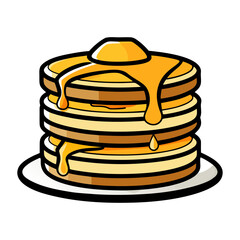 Delicious stack of pancakes with honey dripping vector illustration, perfect for breakfast food designs, restaurant menus, and culinary branding projects