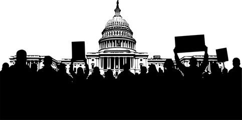  silhouette of a demonstration in front of the capitol