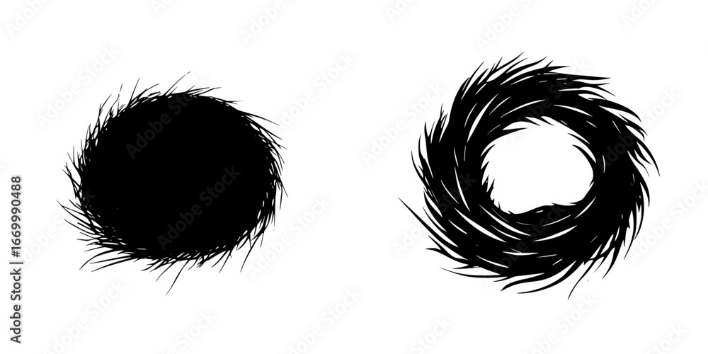 Aufkleber stylized representation of bird nests showcasing unique shapes, textures, and patterns suitable for 