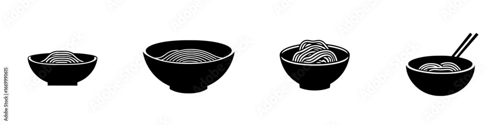 Poster different styles of noodle bowls displayed with varying shapes and sizes in minimalist design