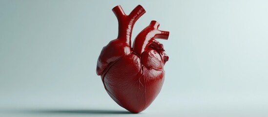 A detailed 3D rendering of a human heart, showcasing its chambers and vessels against a neutral background.