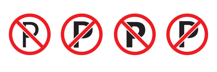 No parking sign pack. vector glyph flat icons,  Prohibited Car parking symbol. Parking area icon with Prohibited sign