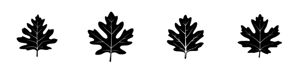 Distinctive black oak leaves arranged in a pattern on a white background showcasing natural beauty