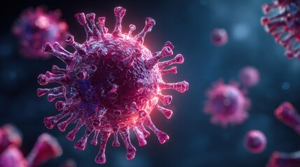 A detailed 3d rendering showcases the structure of the coronavirus, with a focus on its surface.