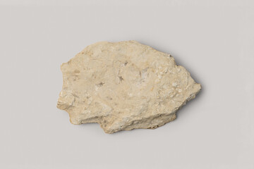 Stone Podium for promotion on gray Background. Natural rock pedestal. Beauty product mockup. Scene to show products. Showcase, display case. Top View soft shadow Flat lay. Trendy neutral color. Space