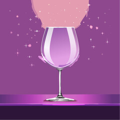 Glass shining empty banner on violet background