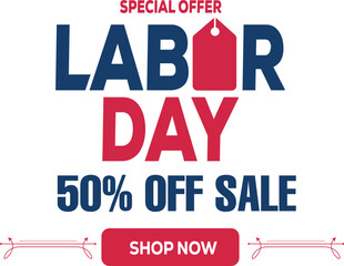 Labor Day Discount Poster – Creative Vector Sale Template with Flat 50% Off