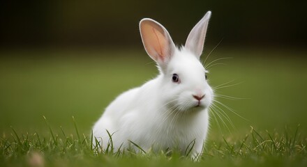 Obraz premium White rabbit in grass (1)