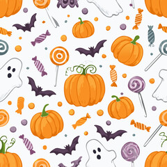 Halloween Pattern: Pumpkins, Bats, Ghosts & Candy Seamless Repeat Design for Fabric, Paper, & Web